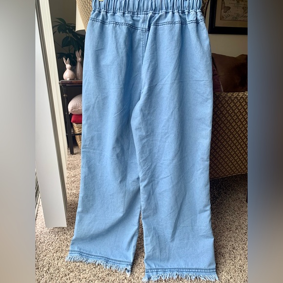Wide Leg Pants Cotton High Rise Elastic Waist Blue Jeans Color Like EUC SZ US 8 - Picture 3 of 10